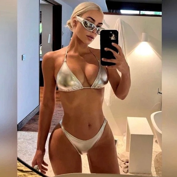 SKIMS Other - SKIMS METALLIC SWIM TRIANGLE TOP METALLIC SWIM DIPPED MID WAIST BOTTOMS NICKEL